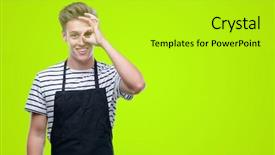  Presentation with apron - Cool new presentation theme with convience store - young handsome blond man wearing backdrop and a  colored foreground