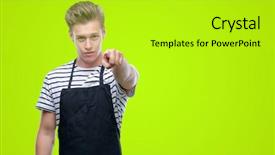  Presentation with apron - PPT theme consisting of convience store - young handsome blond man wearing background and a  colored foreground