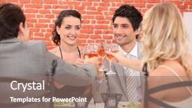  Presentation with formal dinner invitation - Cool new presentation theme with convivialit - friends having dinner together backdrop and a coral colored foreground