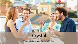  Presentation with eating - Presentation theme enhanced with convivialit - group of friends eating meal background and a coral colored foreground