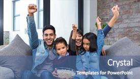  Presentation with living room family - Theme having convivialit - happy young family eating popcorn background and a  colored foreground