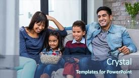  Presentation with family healthy eating - PPT layouts featuring convivialit - happy young family eating popcorn background and a ocean colored foreground