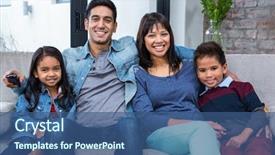  Presentation with family flier - PPT layouts with convivialit - happy young family watching tv background and a ocean colored foreground