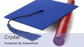  Presentation with mortar - Colorful PPT theme enhanced with convocation - graduation scroll holder and mortar backdrop and a teal colored foreground