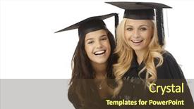  Presentation with academic - Presentation theme consisting of convocation - happy female graduates hugging wearing background and a tawny brown colored foreground