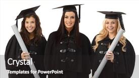  Presentation with academic - Beautiful slides featuring convocation - portrait of three attractive female backdrop and a dark gray colored foreground