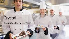  Presentation with for career chef - Colorful PPT theme enhanced with chef's presenting deserts backdrop and a light gray colored foreground