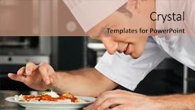  Presentation with cook chef - Amazing slide set having cook - side view of male chef backdrop and a coral colored foreground