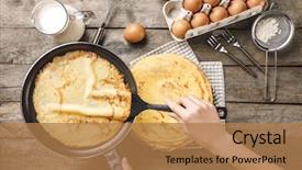  Presentation with frying - Theme with cook - woman making thin pancakes background and a coral colored foreground