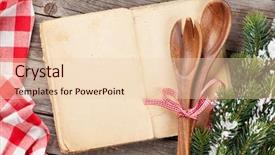  Presentation with cooking utensils - Colorful PPT layouts enhanced with cook book and utensils backdrop and a lemonade colored foreground