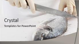  Presentation with custodial cleaning - Presentation theme with cook cleaning gilt-head bream background and a light gray colored foreground