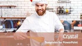  Presentation with cooking cartoon - Colorful slides enhanced with cook cooking using frying pan backdrop and a  colored foreground