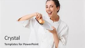  Presentation with face wash woman washing up - Amazing slides having cook dressed in uniform wash backdrop and a light gray colored foreground