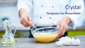  Presentation with egg - PPT theme consisting of cook hands mixing raw egg background and a sky blue colored foreground