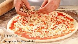  Presentation with mozzarella cheese - PPT layouts consisting of cook hands preparing pizza adding mozzarella cheese background and a lemonade colored foreground