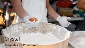 Presentation with food market - Theme enhanced with cook hands with meatball background and a soft green colored foreground