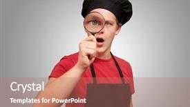  Presentation with blonde holding magnifying glass - Presentation enhanced with cook holding a magnifying glass background and a coral colored foreground