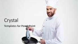  Presentation with cook chef - Colorful slides enhanced with cook holding pan with fish backdrop and a white colored foreground