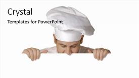  Presentation with cook chef - PPT layouts consisting of cook holding white panel chef background and a white colored foreground
