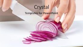  Presentation with isolated paw prints over white - Beautiful presentation theme featuring cook is chopping onion closeup backdrop and a coral colored foreground