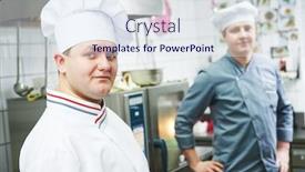  Presentation with cook chef - Presentation design enhanced with cook occupation portraitaits of two chef in restaurant kitchen background and a sky blue colored foreground