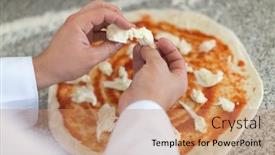  Presentation with restaurant menu pizza - Slides having cook-puts-ingredients-on-pizza background and a coral colored foreground