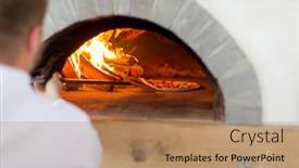  Presentation with pizza - Beautiful PPT theme featuring cook-puts-pizza backdrop and a coral colored foreground
