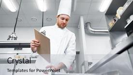  Presentation with cooking chef - Beautiful theme featuring cook with clipboard doing inventory backdrop and a light gray colored foreground