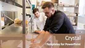  Presentation with bills - Amazing slide deck having cook with grocery list backdrop and a coral colored foreground