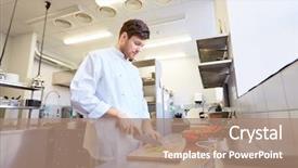  Presentation with cooking chef - Amazing theme having cook with knife chopping celery backdrop and a coral colored foreground