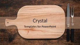  Presentation with recipe card - Beautiful presentation design featuring recipe card - cutting board knife and fork backdrop and a coral colored foreground