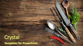  Presentation with kitchen utensils - Presentation theme having menu card - vintage kitchen utensils on wooden background and a tawny brown colored foreground