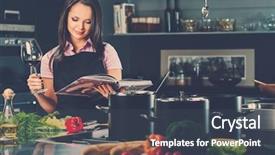  Presentation with apron - Presentation theme with cookbook and glass of wine background and a tawny brown colored foreground