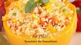  Presentation with couscous - Colorful PPT layouts enhanced with cooked bell pepper with couscous and vegetable backdrop and a yellow colored foreground