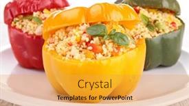  Presentation with couscous - Audience pleasing slides consisting of cooked bell pepper with couscous and vegetable backdrop and a yellow colored foreground