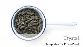  Presentation with black ink - Presentation theme enhanced with cooked black noodles with squid sepia ink in colander background and a white colored foreground