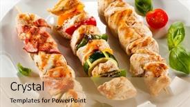  Presentation with grilled chicken - Slides enhanced with cooked chicken - grilled meat and vegetables background and a yellow colored foreground