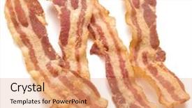  Presentation with bacon - Colorful PPT layouts enhanced with cooked crispy slices of bacon isolated on white background backdrop and a coral colored foreground