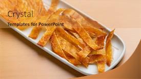  Presentation with snack - PPT layouts featuring cooked-dried-fish-fillet-snack background and a yellow colored foreground