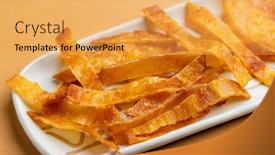  Presentation with snack - Slide deck enhanced with cooked-dried-fish-fillet-snack background and a yellow colored foreground