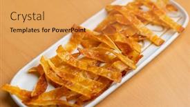  Presentation with snack - PPT theme having cooked-dried-fish-fillet-snack background and a yellow colored foreground