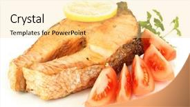  Presentation with salmon grilled fish salmon grilled - Cool new slide deck with cooked fish - appetizing grilled salmon with lemon backdrop and a blonde colored foreground