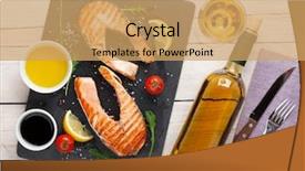  Presentation with salmon grilled fish salmon grilled - Slide deck featuring cooked fish - grilled salmon and whtie wine background and a yellow colored foreground