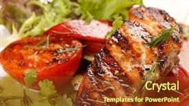  Presentation with salmon fish - Slide deck consisting of cooked fish - salmon steak with vegetables background and a tawny brown colored foreground