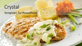  Presentation with grilled chicken - Colorful PPT layouts enhanced with cooked food - grilled chicken breast and vegetables backdrop and a blonde colored foreground