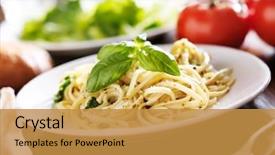  Presentation with history renaissance italian - Presentation with cooked food - plate of italian spaghetti background and a  colored foreground