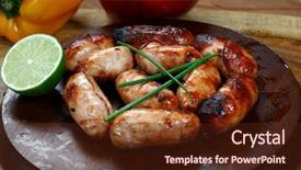  Presentation with barbecue - Beautiful PPT theme featuring cooked food - roasted barbecue sausage backdrop and a  colored foreground
