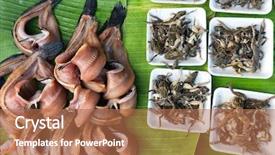  Presentation with frogs - Slides with cooked frogs and fresh kipper background and a  colored foreground