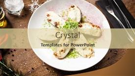  Presentation with green plate - Presentation design enhanced with cooked-green-mussels-with-parmegano background and a blonde colored foreground