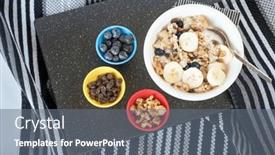  Presentation with blueberries - Presentation theme with cooked-oatmeal-with-blueberries-raisins background and a gray colored foreground